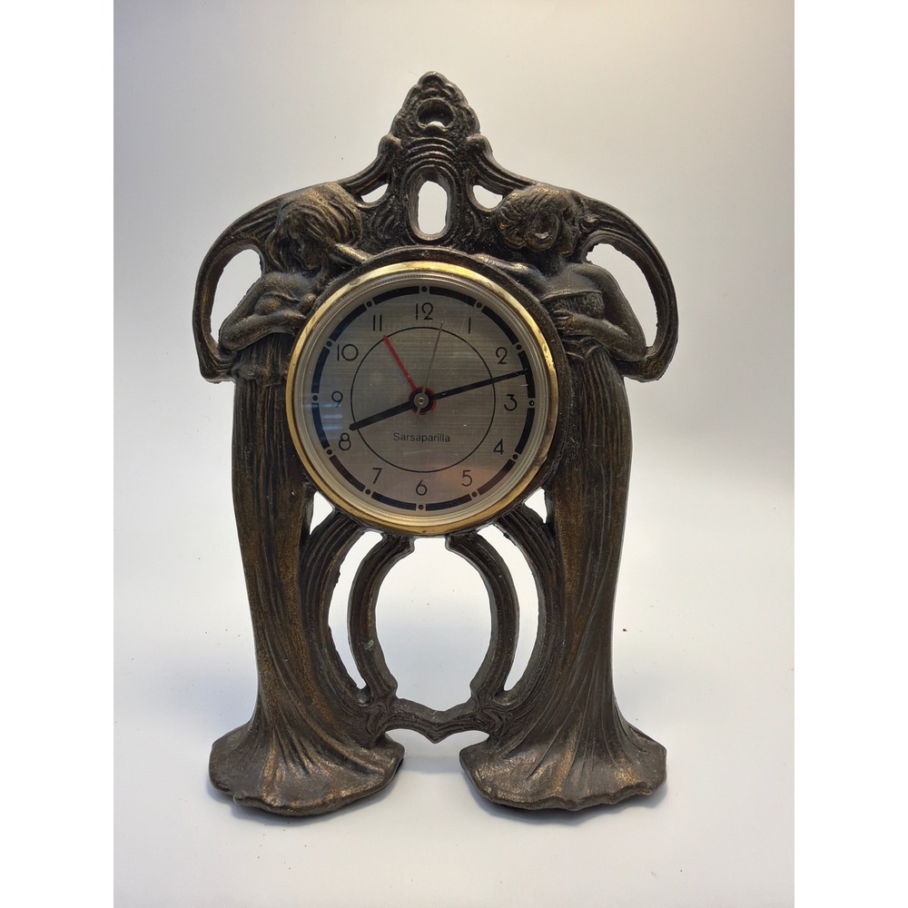 Vintage 1983 Sarsaparilla Deco Designs Art Nouveau Cast Metal Clock Not Working